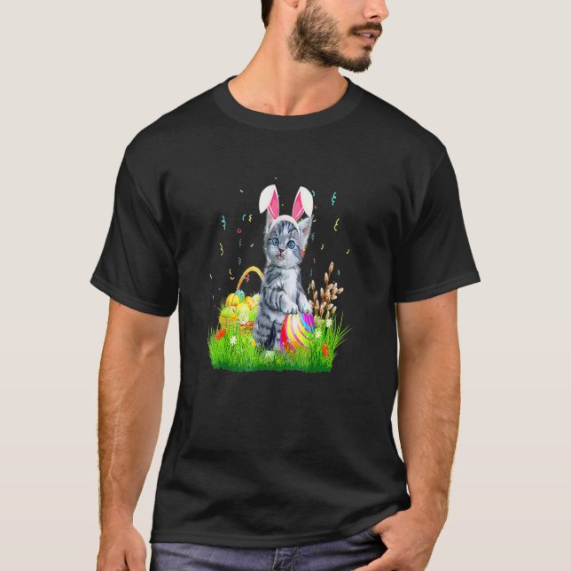 Camiseta Bonita Páscoa Dia De Gato, Coelhinho De Ovos, Figu (Frente)