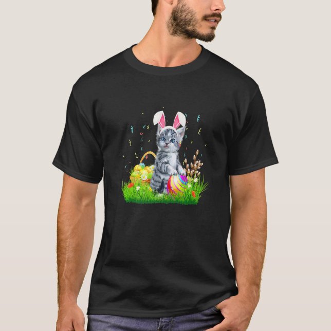 Camiseta Bonita Páscoa Dia De Gato, Coelhinho De Ovos, Figu (Frente)