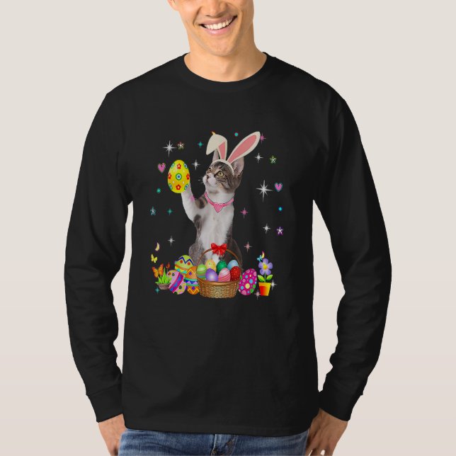 Camiseta Bonita Páscoa Dia de Gato Coelhinho Ovos Figurino  (Frente)