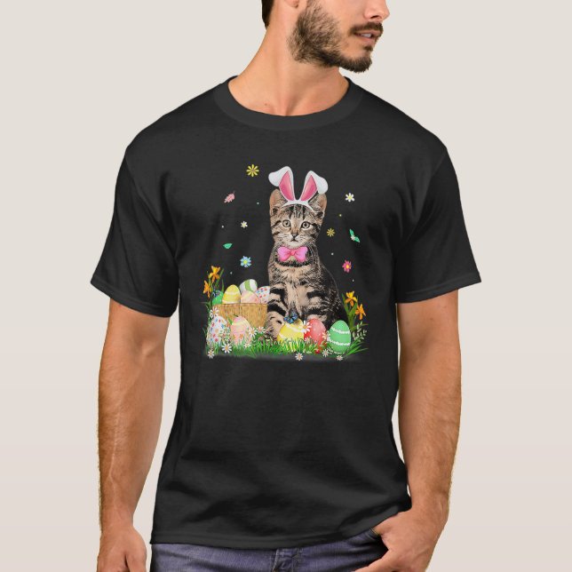Camiseta Bonita Páscoa Dia de Gato Coelhinho Ovos Figurino  (Frente)