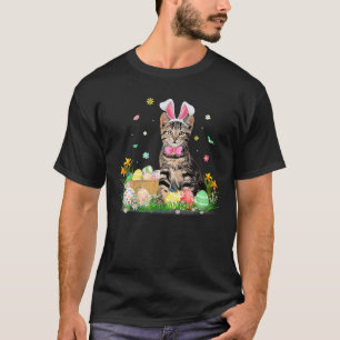 Camiseta Bonita Páscoa Dia de Gato Ovos Coelhinhos Figurino