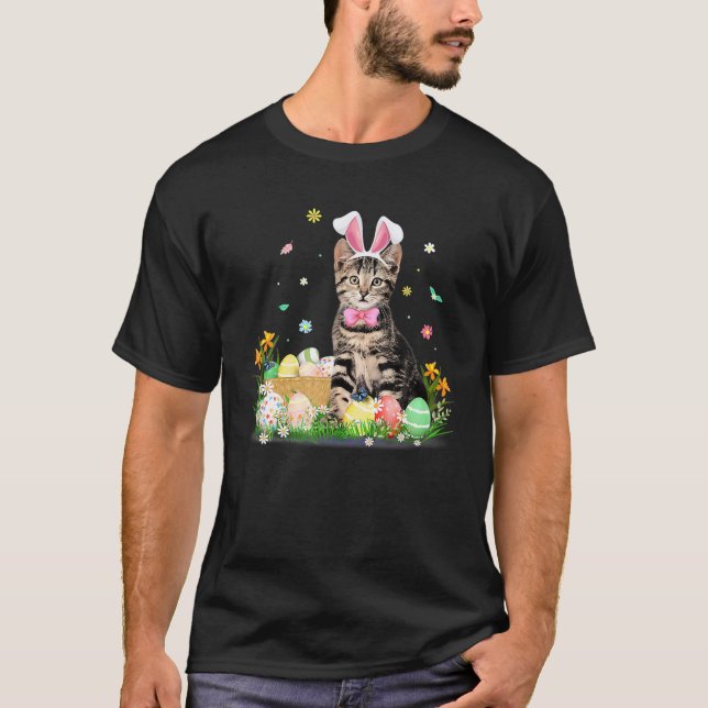 Camiseta Bonita Páscoa Dia de Gato Ovos Coelhinhos Figurino (Frente)