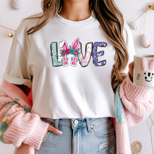 Camiseta Bonita Páscoa LOVE Bunny Floral