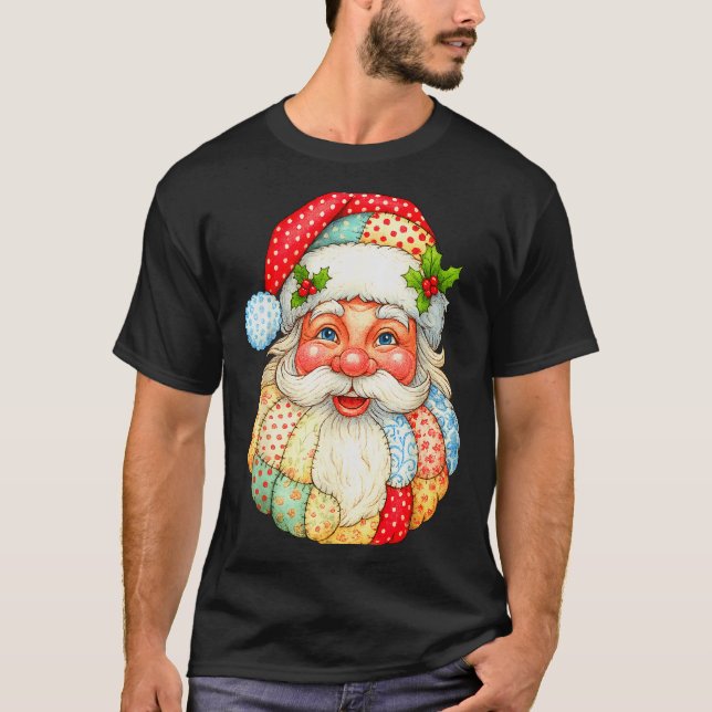 Camiseta Bonita Patchwork Papai Noel Natal Homens Vêm (Frente)