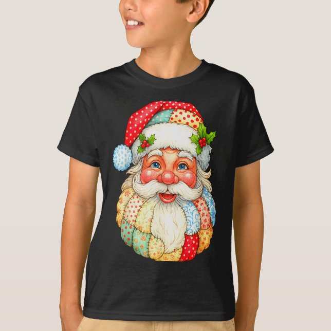 Camiseta Bonita Patchwork Papai Noel Natal Homens Vêm (Frente)
