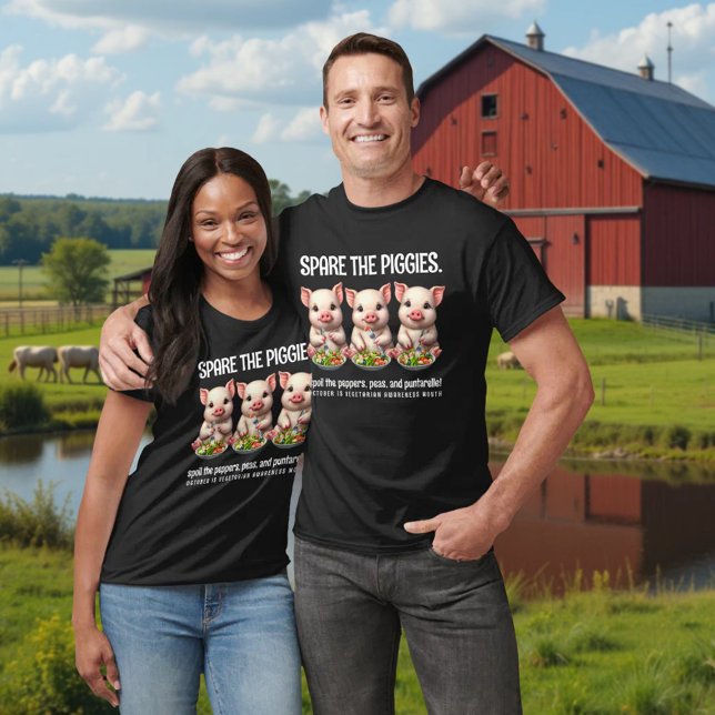 Camiseta Bonita pousa os pretos comendo saladas (Spare the Piggies Spoil the Peppers, Peas, and Puntarelle Shirts Cover Photo)