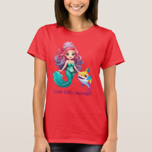 Camiseta Bonita princesa de sereia de tubarão arco-íris cri