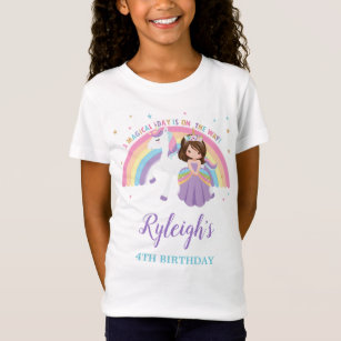 Camiseta Bonita Princesa e Unicórnio Arco-Íris, Aniversário
