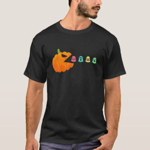 Camiseta Bonita Pumpkin Comendo Fantasmas Para O Halloween