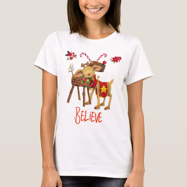 Camiseta Bonita Reindeer Acredita no Natal (Frente)