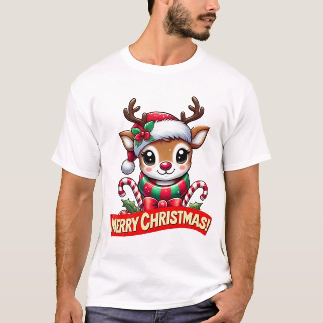 Camiseta Bonita Reindeer de Natal (Frente)