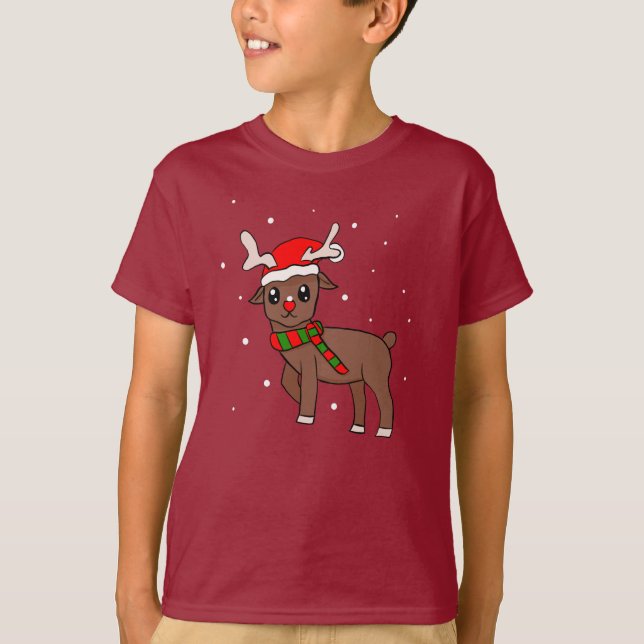 Camiseta Bonita Reindeer Desenho com Flocos de Neve Natal (Frente)