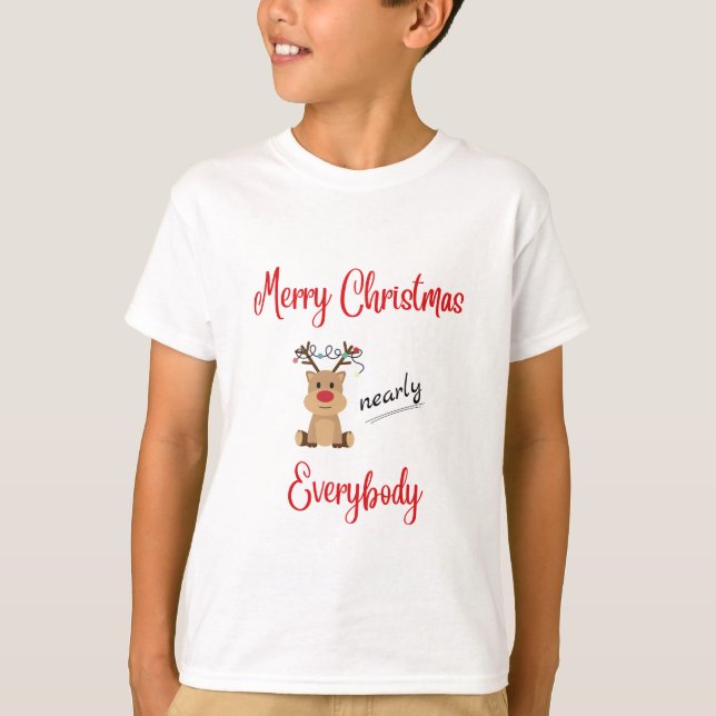 Camiseta Bonita Reindeer Feliz Criança de Natal (Frente)