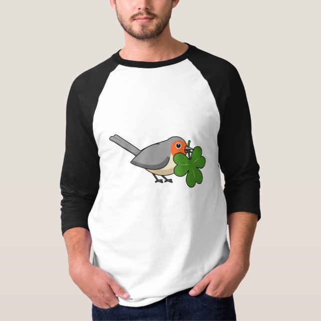 Camiseta Bonita Robin com o Cartoon Shamrock Clover (Frente)