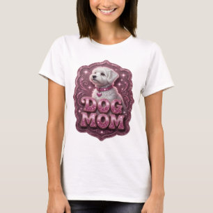 Camiseta Bonita Rosa com a Frase DOG MOM