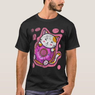 Camiseta Bonita Rosquinha de Gato de Kawaii, japonesa, mulh