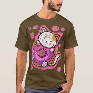 Camiseta Bonita Rosquinha de Gato de Kawaii, japonesa, mulh