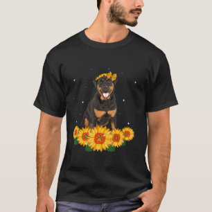 Camiseta Bonita Rottweiler Banda de Cabeça Girassol Dobras