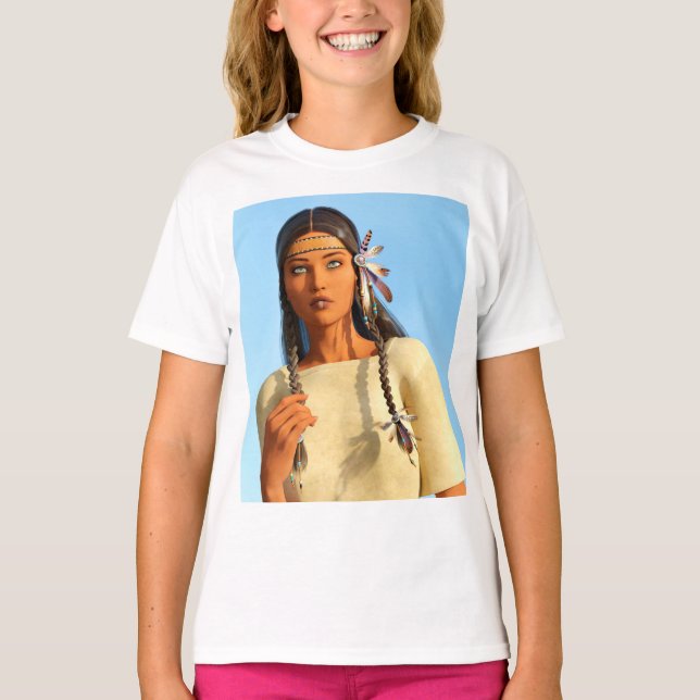 Camiseta Bonita roupa de Indígenas de mulher nativa america (Frente)