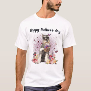 Camiseta Bonita Schnauzer Mãe Flor Feliz Dia de as mães A
