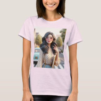 Camiseta Bonita senhora com cabelo ondulado 3