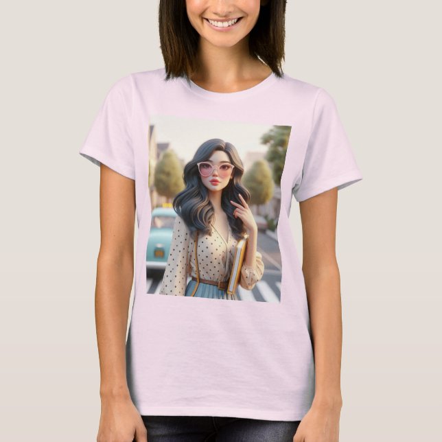 Camiseta Bonita senhora com cabelo ondulado 3 (Frente)