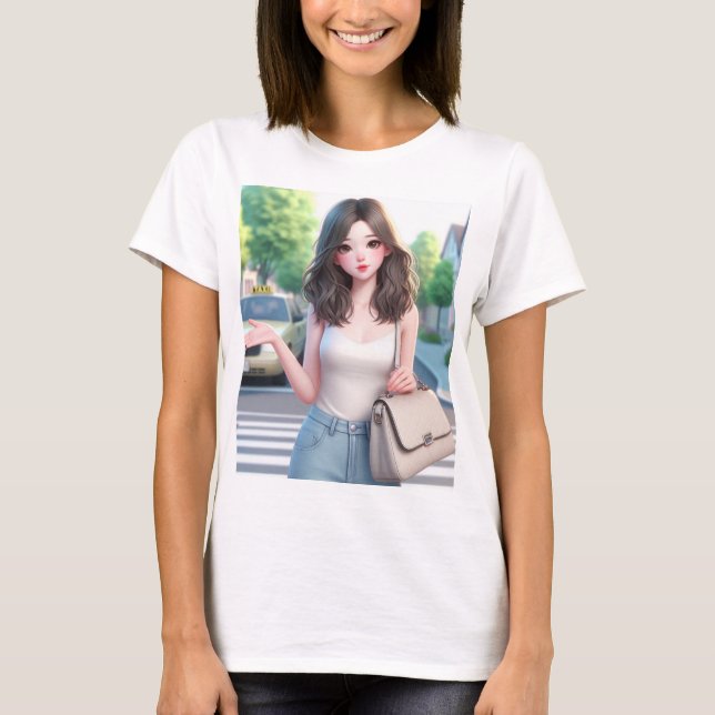 Camiseta Bonita senhora com cabelo ondulado 4 (Frente)