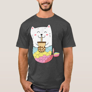 Camiseta Bonita Sereia Kawaii Cat Boba Bubble milk Tea Anim