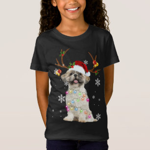 Camiseta Bonita Shh Tzu Christmas Reindeers Luzes de Natal
