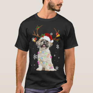 Camiseta Bonita Shh Tzu Christmas Reindeers Luzes de Natal