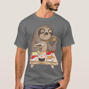 Camiseta Bonita Sloth Comendo Sushi Kawaii Animação Japonês