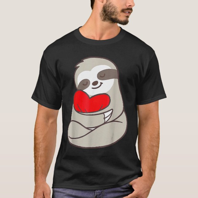 Camiseta Bonita Sloth Segurando Mulheres Cardíacas Crianças (Frente)