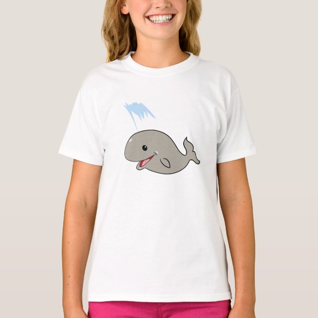 Camiseta Bonita, Sorridente, Baleia de Cartoon (Frente)