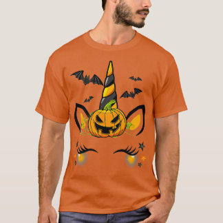 Camiseta Bonita Unicórnio Pumpkin Kids Bats Halloween Graça