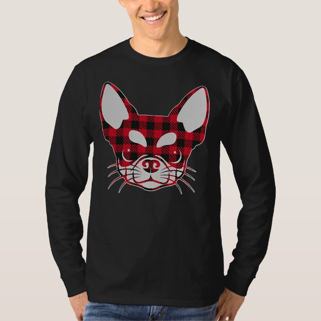 Camiseta Bonita Xadrez Vermelha Buffalo Chihuahua Face Nata (Frente)