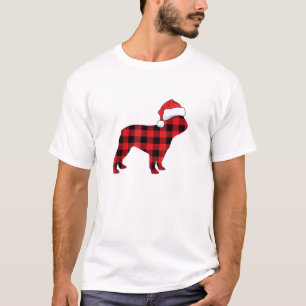 Camiseta Bonita Xadrez Vermelha de Natal para o Bulldog San