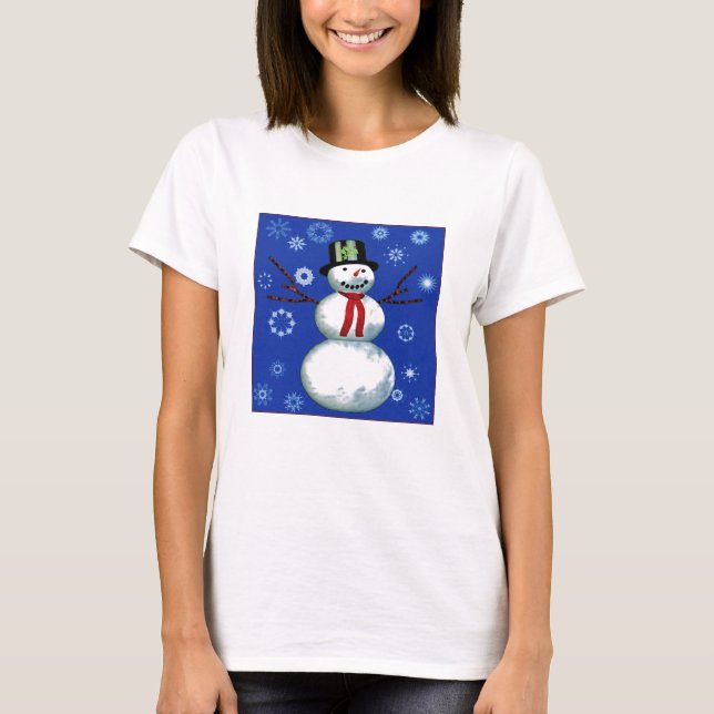 Camiseta bonitão de neve no chapéu (Frente)