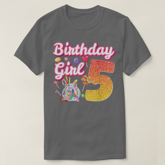 Camiseta Bonitas 5 Aniversário Raparigas Doces Doces De 5 A (Frente do Design)