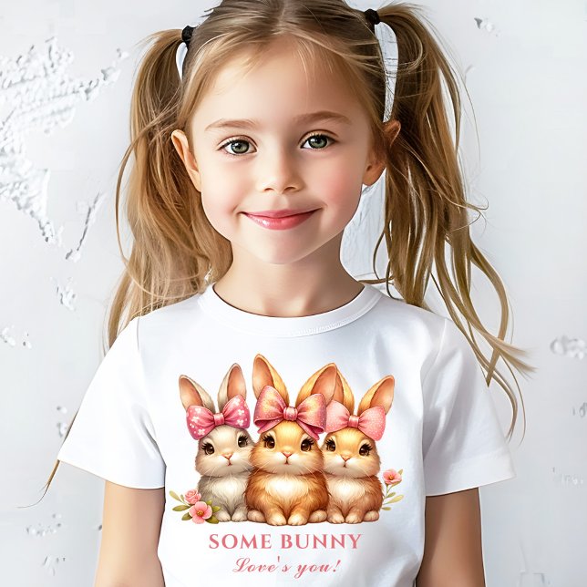 Camiseta Bonitinha Feliz Miúdos Páscoa de Aquarela (Cute Happy Bunny Kids Girl Watercolor Easter T-Shirt)