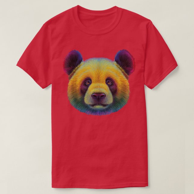 Camiseta bonitinho panda artístico colorido rosto de urso p (Frente do Design)