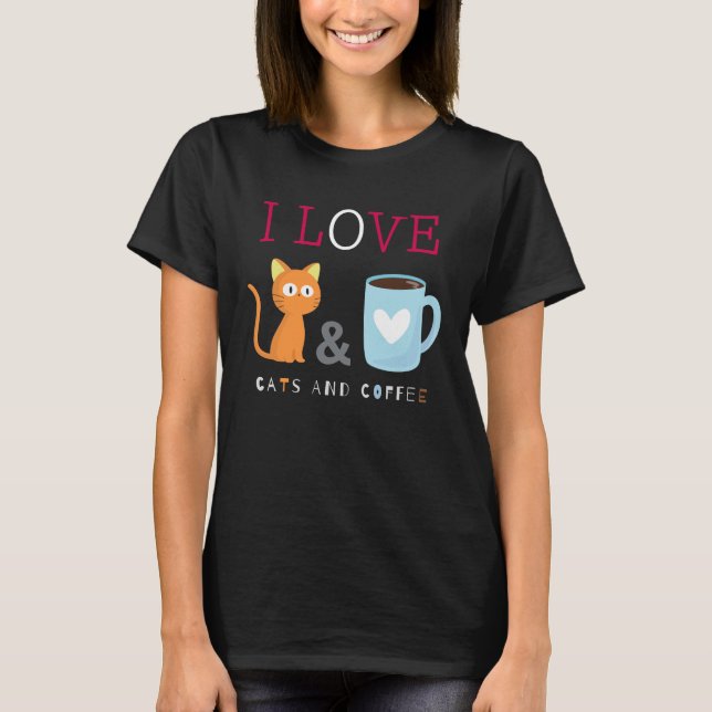 Camiseta Bonito, adoro gatos e café preto (Frente)