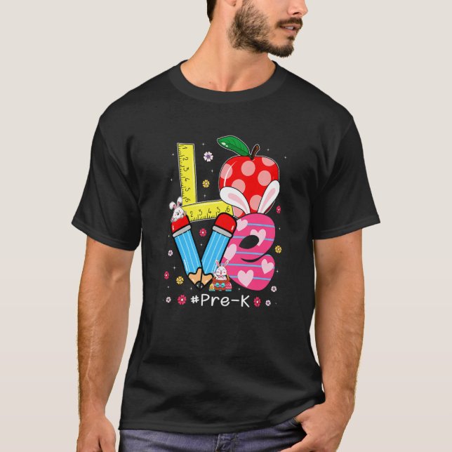 Camiseta Bonito Amor Pré-K Estudante Professor Cony Páscoa  (Frente)