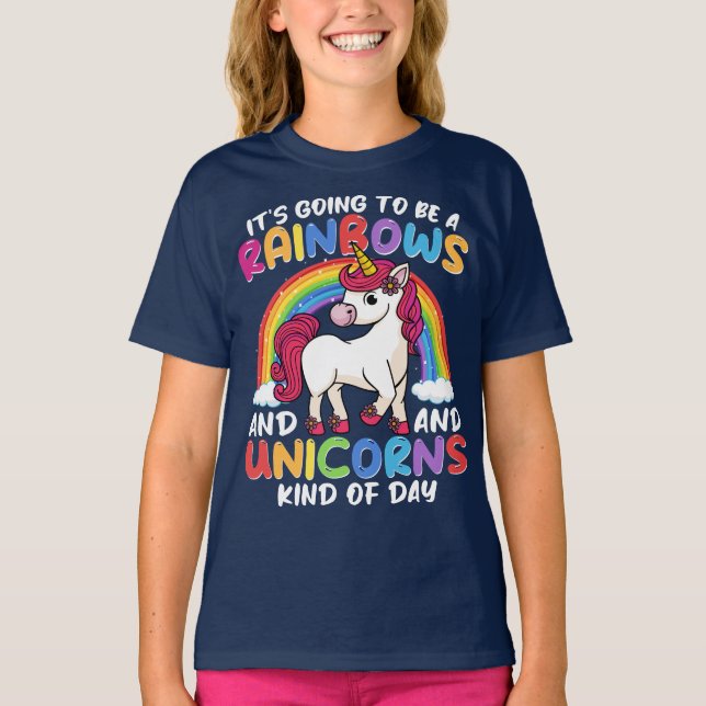 Camiseta Bonito Arco-Íris Unicórnio Legal Aniversário Engra (Frente)
