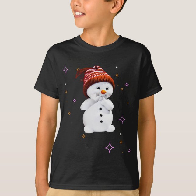 Camiseta Bonito boneco de neve com presente de flocos de ne (Frente)