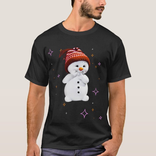 Camiseta Bonito boneco de neve com presente de flocos de ne (Frente)