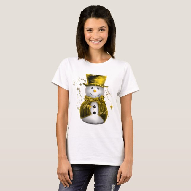 Camiseta Bonito boneco de neve Dourado (Frente Completa)