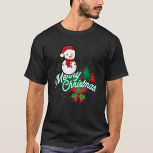 Camiseta Bonito boneco de neve em Santa Chapéu Feliz Natal