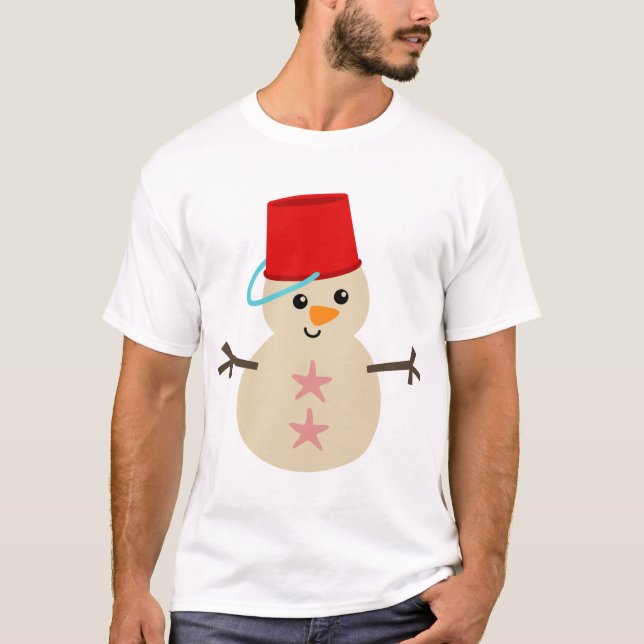 Camiseta Bonito boneco de neve feito de areia com fiança pa (Frente)