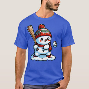 Camiseta Bonito boneco de neve jogando beisebol