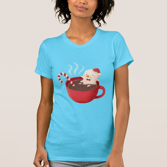 Camiseta Bonito boneco de neve na taça vermelha de chá quen (Frente)